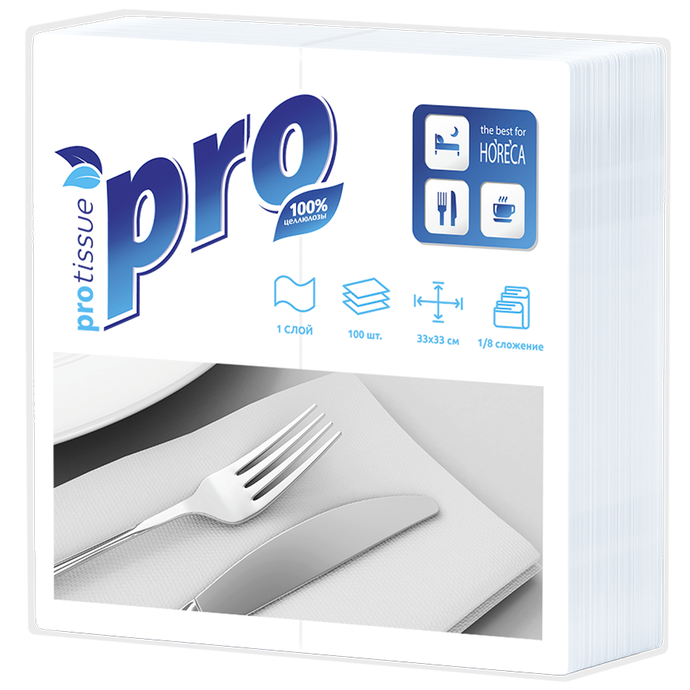 Салфетки бумажные PRO 1/8 сложения, 1 слой 100 л, 33*33 С232