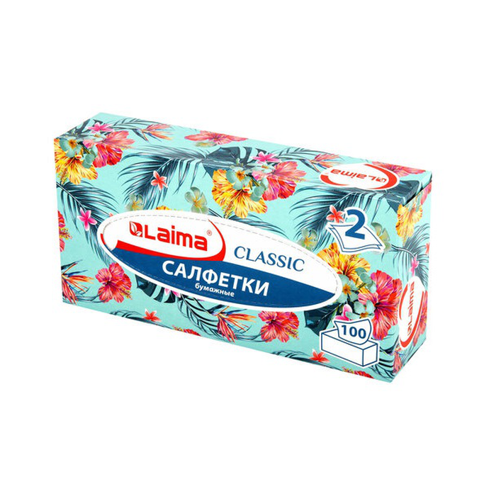 Салфетки косметические 100 шт. в картонном боксе 2-слойные, LAIMA "Everyday", 20х20 см