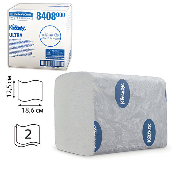 Листовая бумага туалетная KIMBERLY-CLARK Kleenex, 36 шт., Ultra, , 200 л., 18,6х12,5 см, 2-с