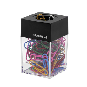 Скрепочница магнитная со 100 цветными скрепками 28мм, прозр.корпус