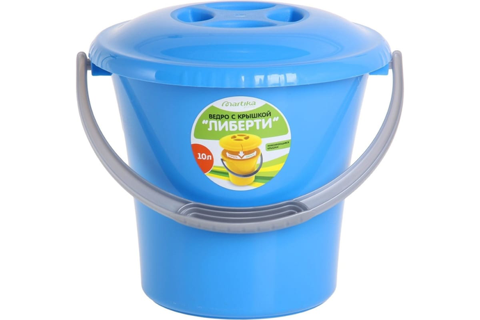 Ведро Либерти 10 л с крышкой голубое