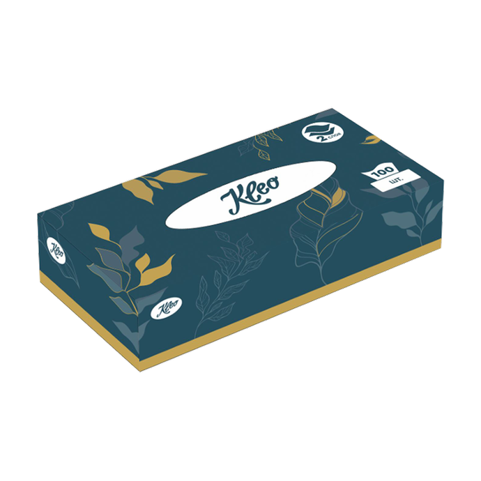 Салфетки бумажные косметические "Kleo", 2 слоя (100 листов 21х21), арт. С489