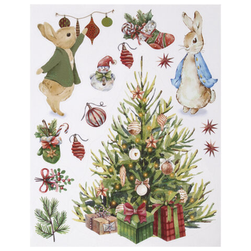 Наклейка для окон двусторонняя МНОГОРАЗОВАЯ 30*38см "Зайцы и ёлка", ЗОЛОТАЯ СКАЗКА, 591181
