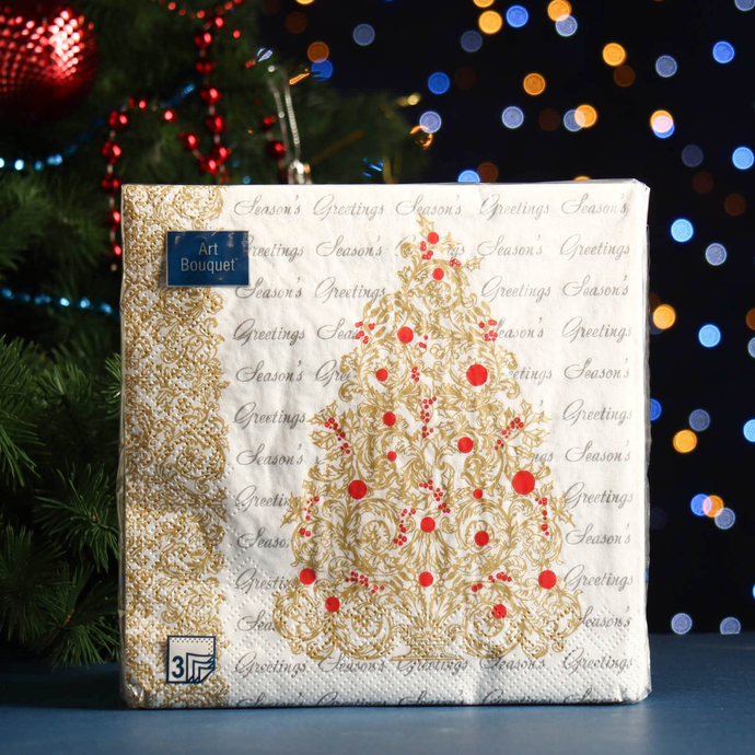 Салфетки Art Bouquet "Золотая ель" 33х33 ,3 слоя .20л /вл.12