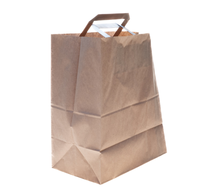 Пакет бумажный "С ПЛОСКИМИ РУЧКАМИ" 240*140*280 крафт/25/300