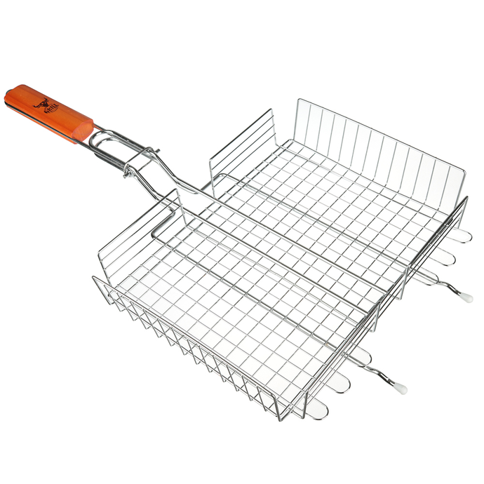 GRILLBOOM Решетка грильхром со съёмной ручкой 57*30*25 глубина 5см,хромированная сталь