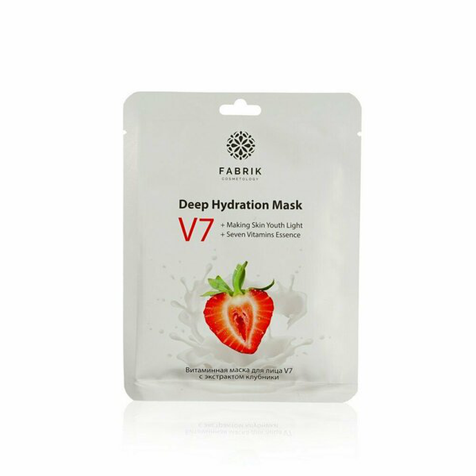 Фабрик Косметик Тканевая маска д/лица  V7   КЛУБНИКА   30гр.   *5*20    /200