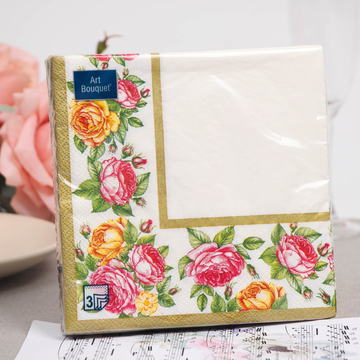 Салфетки Art Bouquet  "Скатерть с розами" 33х33 , 3 слоя .20л/вл.12