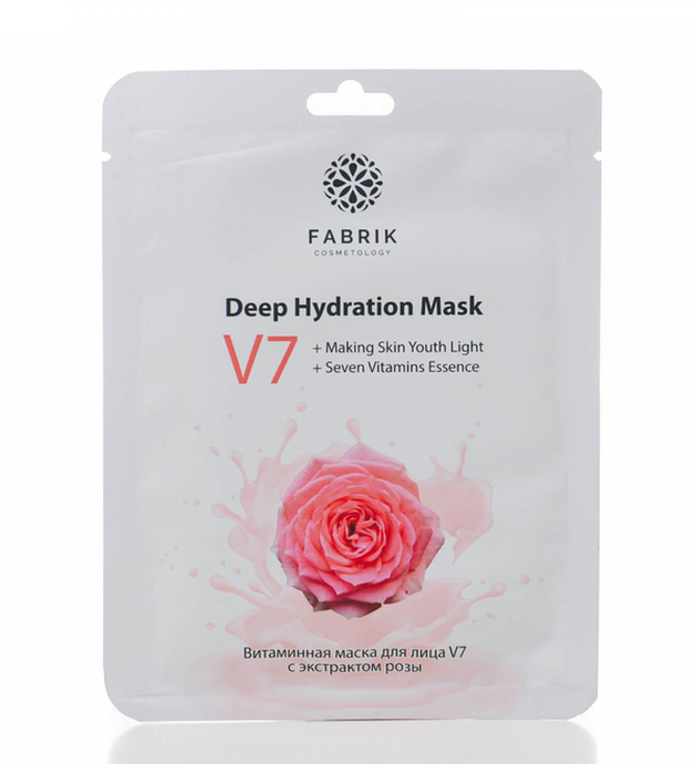 Фабрик Косметик Тканевая маска д/лица  V7   РОЗА    30гр.   *5*20    /200