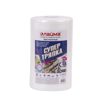 Салфетки универсальные в рулоне 200 шт., СУПЕР ТРЯПКА, 23х25 см, вискоза, 40 г/м2, соты, LAIMA