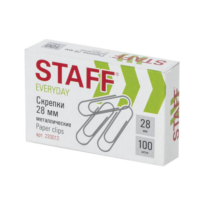Скрепки 28 мм, металлические, 100 шт., в картонной коробке
