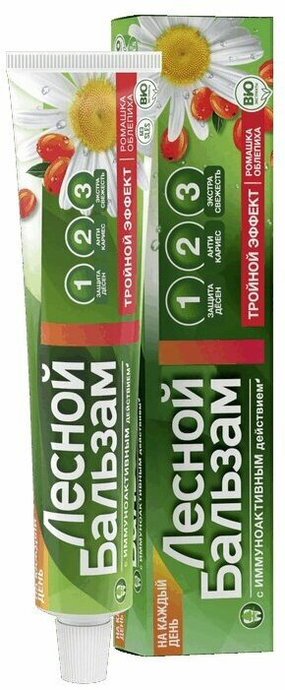 Лесной бальзам Зубная ПАСТА Ромашка с облепихой (Тройной Эффект) 75мл*12*48*/4608/