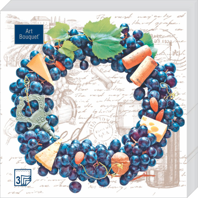 Салфетки Art Bouquet  "Виноградный венок" 33х33 , 3 слоя .20л/вл.12