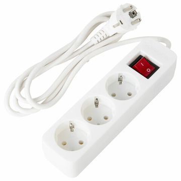 Удлинитель сетевой SONNEN PSW-183, 3 розетки c заземлением, выключатель 10 А, 1,8 м, белый
