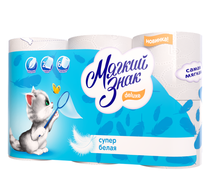Туалетная бумага Мягкий знак Deluxe Белая 2-сл. 6 рул./вл.14 С62