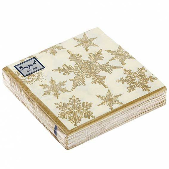 Салфетки бумажные декоративные Bouquet de Luxe 24х24 3 слоя 25л "Снегопад Золото" /15