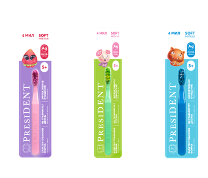 детская зубная щетка PRESIDENT® 5+ арт.628 (Цвет в ассортименте)
