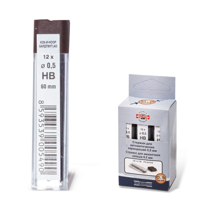 Грифели запасные, комплек 12 штук НB, 0,5 мм