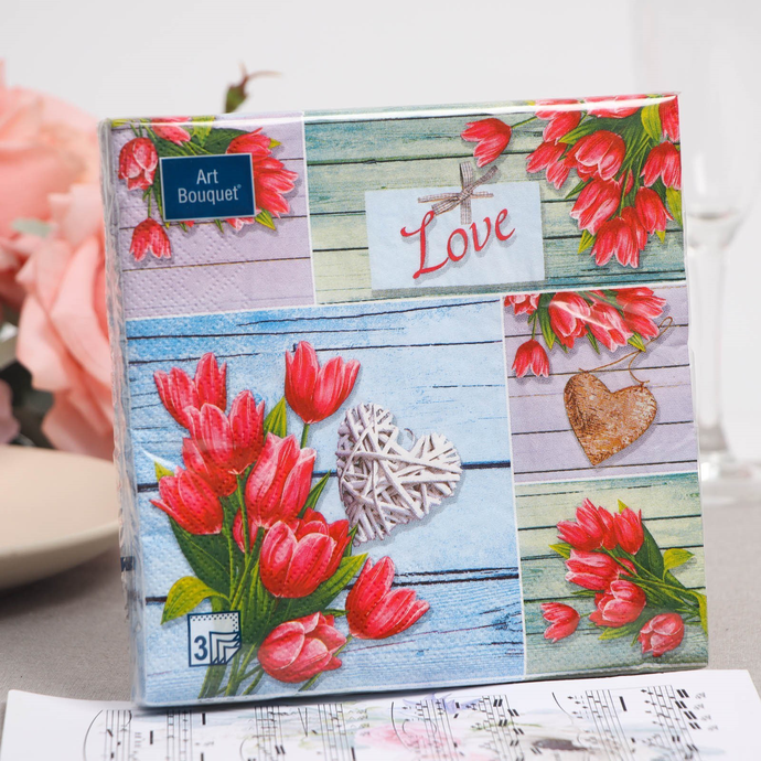 Салфетки Art Bouquet  "Коллаж из тюльпанов" 33х33 , 3 слоя .20л/вл.12