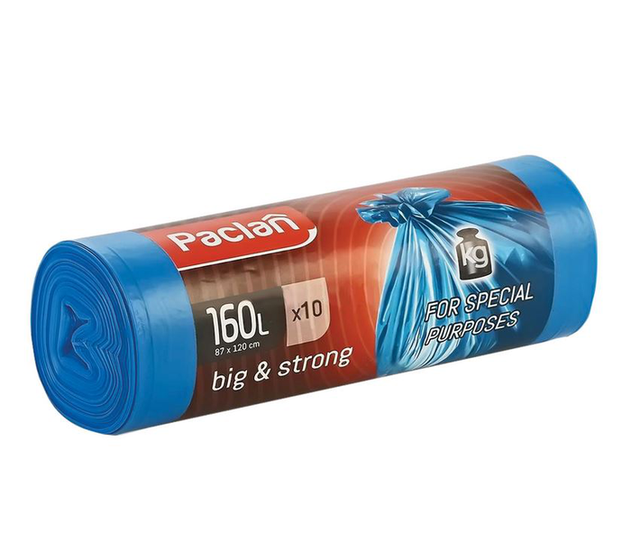 Мешки для мусора 160 л, синие, в рулоне 10 шт., ПВД, 21 мкм, 120х87 см, PACLAN "Big&Strong"