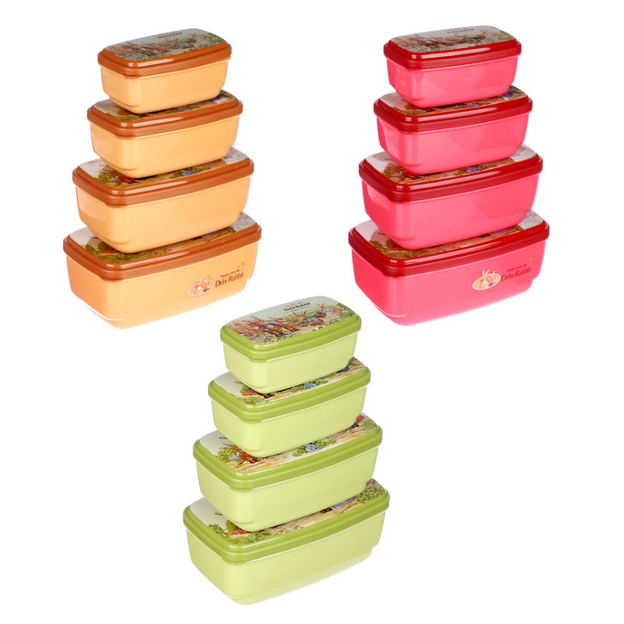 Набор контейнеров с крышками "Зайчата", 4шт, прямоугольный (530 мл, 380мл,230мл, 130мл),полипропилен