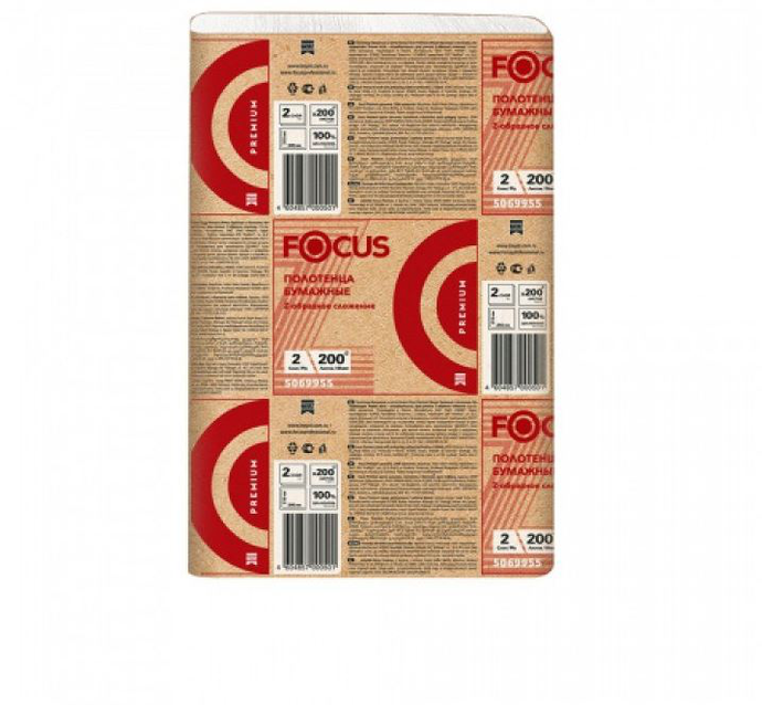 Бумажные полотенца листовые Focus Premium  Z-сложения 2-слойные 20 пачек по 200 листов