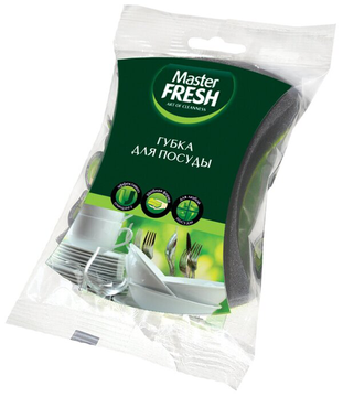 Мастер Фреш Губка д/посуды КОСТОЧКА, 1шт BLACK поролон  *40