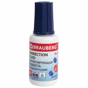Корректирующая жидкость BRAUBERG на водной основе, 20 мл с кисточкой