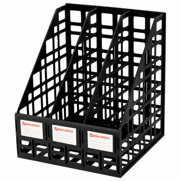Лоток вертикальный для бумаг BRAUBERG ULTRA, 240 мм, 3 отделения, сетчатый, сборный, черный, 238249