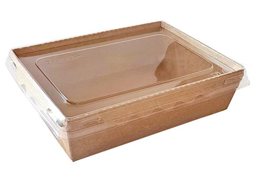 Коробка бум.(салатник)400 мл. (120*85*45/140*95) (крафт, белый/черный внутри с прозр.крышк.) 50/400