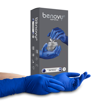 Перчатки медицинские диагн.одноразовые нестир.латексн.неопудрен. повыш.прочн.BENOVY,синиe, L