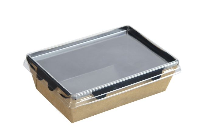 Салатник (крафт) 400 мл, 120/145х85/95х45 черное дно с прозрачной крышкой