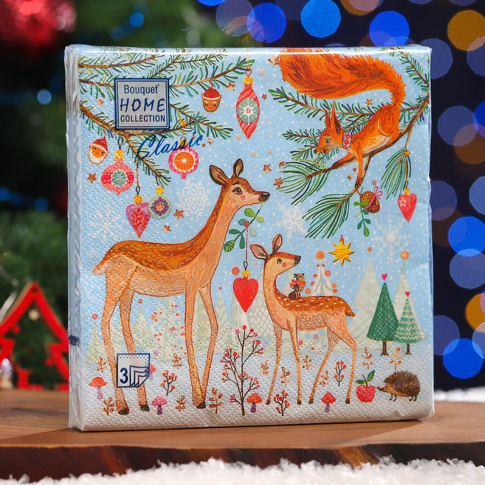 Салфетки Art Bouquet "В Новогоднем лесу" 33х33 ,3 слоя .20л /вл.12