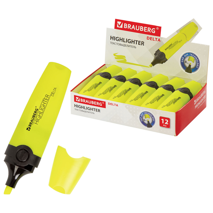 Текстовыделитель  BRAUBERG  DELTA, ЖЕЛТЫЙ