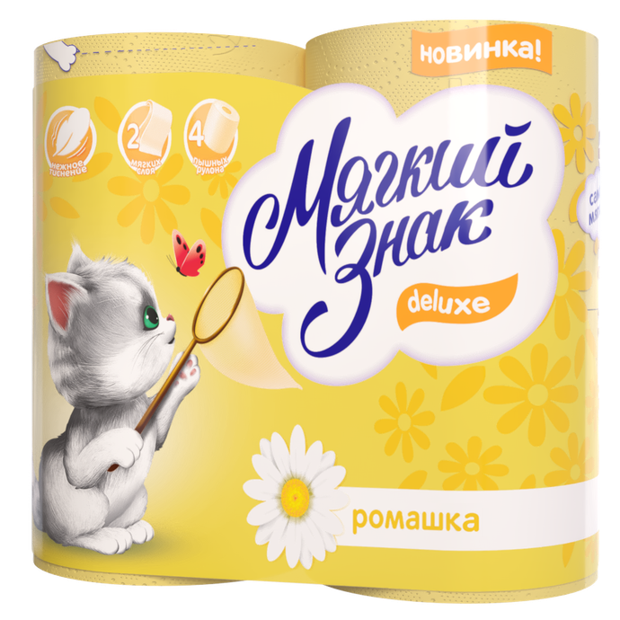 Туалетная бумага Мягкий знак Deluxe аромат Ромашка 2-сл. 4 рул./вл.24 С35