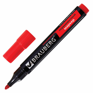 Маркер перманентный BRAUBERG "Contract", КРАСНЫЙ, круглый наконечник, 3 мм