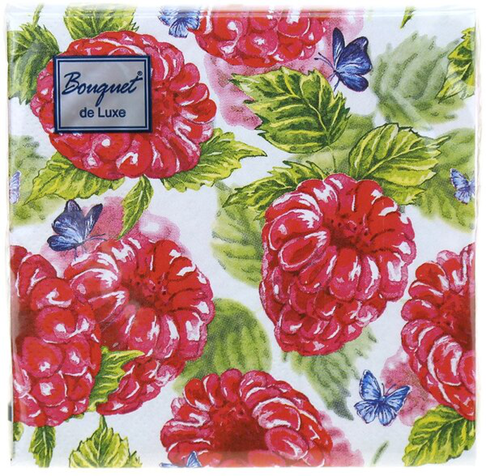 Салфетки Bouquet  de Luxe "Малинка" 24х24 , 3 слоя .25л./вл.15