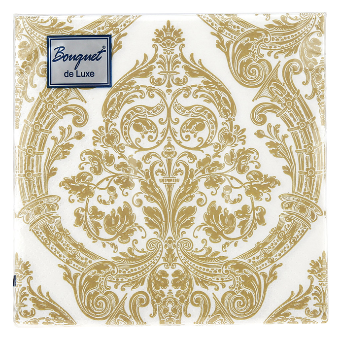 Салфетки Bouquet de Luxe 24*24 3 сл/25л "Royal (золото) на белом"/15