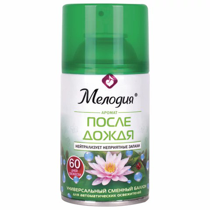 Сменный баллон 250мл МЕЛОДИЯ "После дождя", для автомат. освежителей, универсальный, 605227