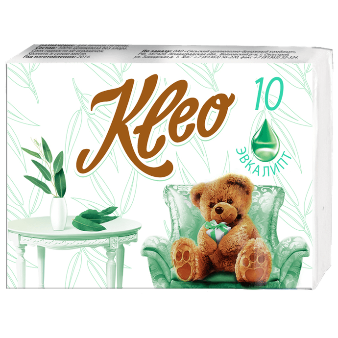 Платочки бум. Kleo Эвкалипт 3-сл. 10 листов С186 (36 спаек/уп) (10 шт в спайке) (ПРОДАВАТЬ СПАЙКАМИ)