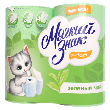 Туалетная бумага Мягкий знак Зеленый чай 2-сл. 4 рул./вл.24 С18
