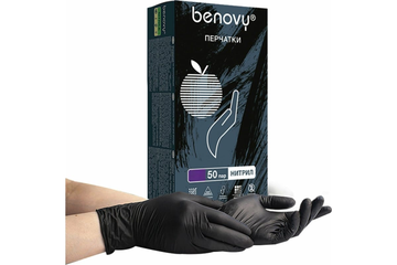 Перчатки нитриловые текстурированные на пальцах,черные, BENOVY р.L 500/50-