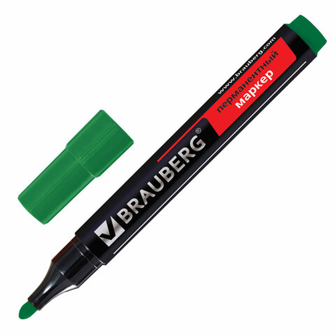 Маркер перманентный BRAUBERG "Contract", ЗЕЛЕНЫЙ, круглый наконечник, 3 мм,