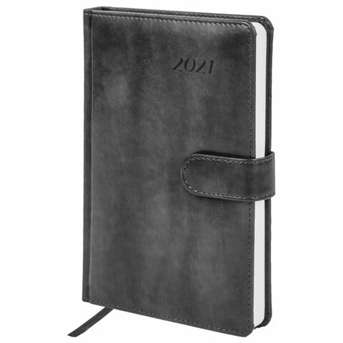 Ежедневник датированный 2021 А5 BRAUBERG Legend, кожзам, застежка, серый