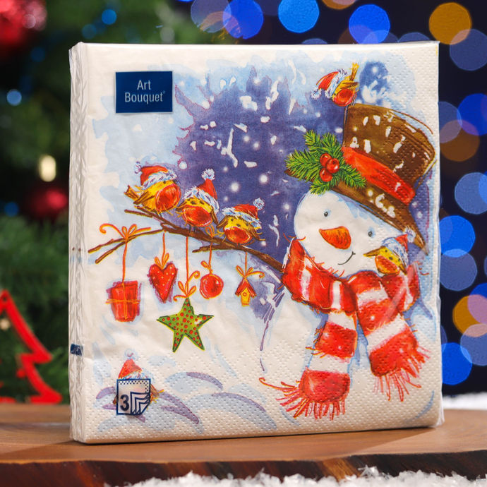 Салфетки Art Bouquet "Акварельный снеговик" 33х33 ,3 слоя .20л /вл.12