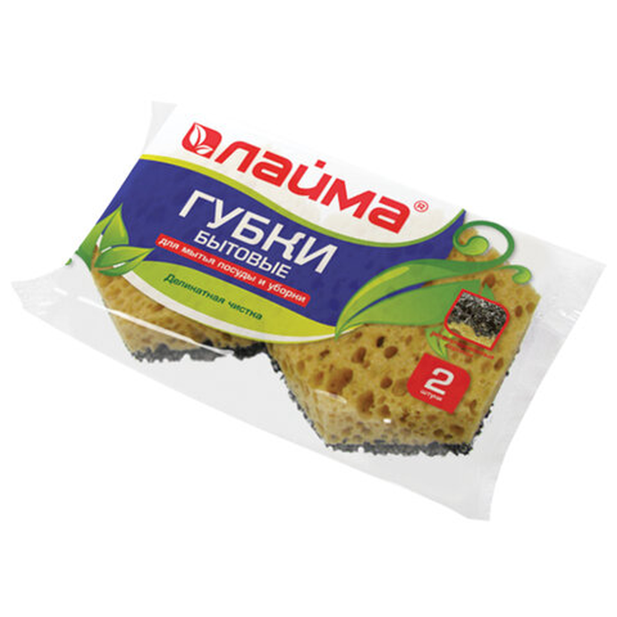 Губки бытовые, 29х92х80 мм, КОМПЛЕКТ 2 шт., КРУПНОПОРИСТЫЙ/ретикулированный поролон, LAIMA