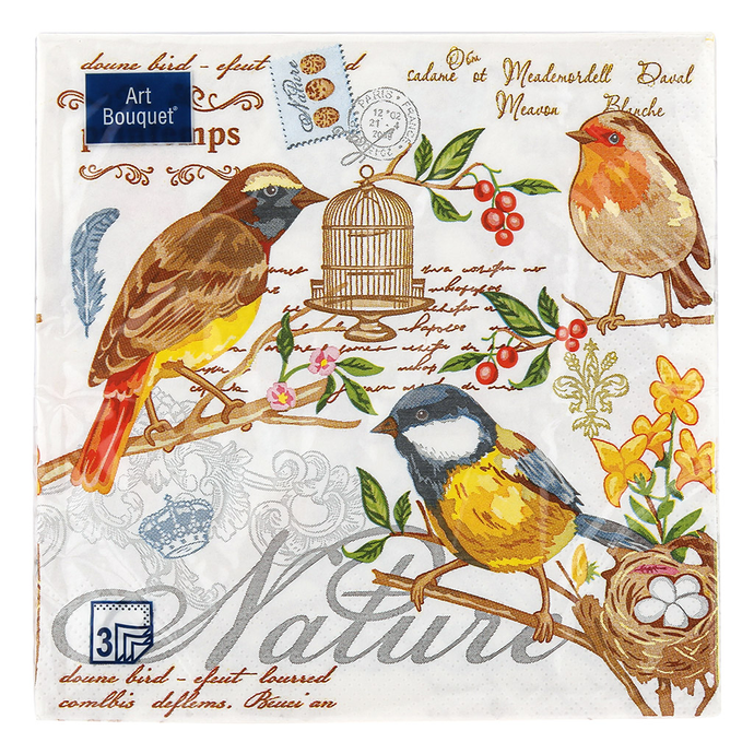 Салфетки Art Bouquet  "Птицы" 33х33 , 3 слоя .20л/вл.12
