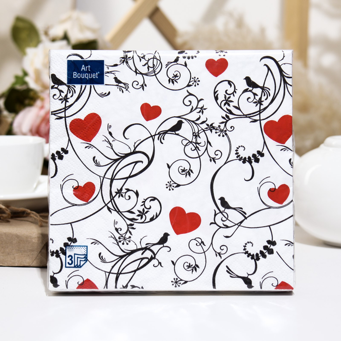 Салфетки Art Bouquet  "Орнамент с сердцем" 33х33 , 3 слоя .20л/вл.12