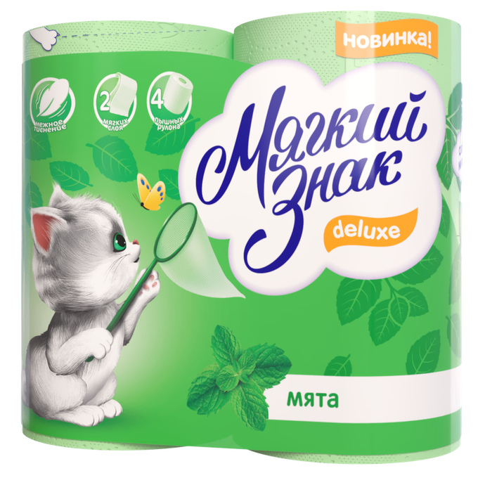 Туалетная бумага Мягкий знак Deluxe Мята 2-сл. 4 рул./вл.24 С92
