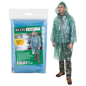 ДОЖДЕВИК "ECOS" ПЛАЩ НА ЛИПУЧКАХ,40МКМ ПВД Р-Р 48-54,XXL ( 614)